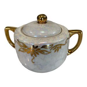 VTG Sugar Bowl Lid Floral‎ Raised Gold Gilt Hand Painted Porcelain Japan  3" H